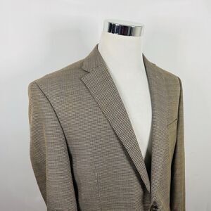 Chaps 42R Sport Coat Houndstooth Beige Brown Two Button Vented Poly Rayon